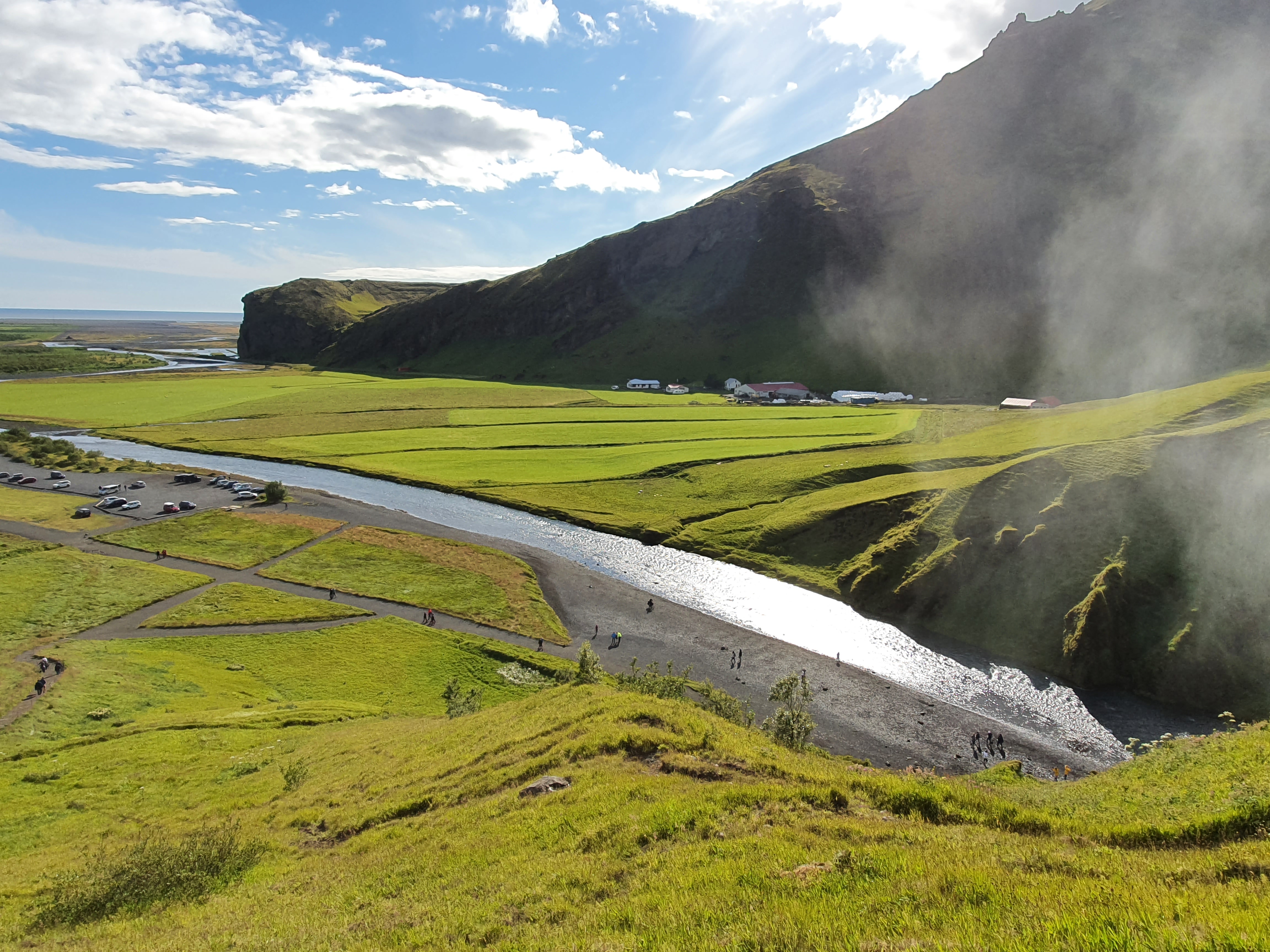 View from the staircase climbing alongside Skógafoss waterfall