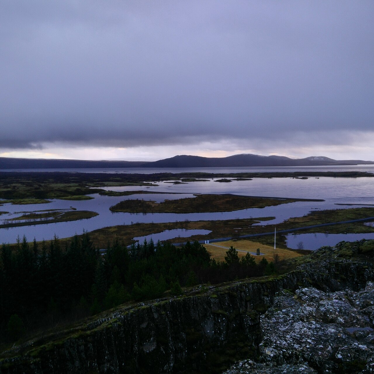 Panoramic view of Þingvallavatn lake and Almannagjá rift at Þingvellir National Park